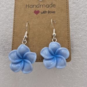 Tradier Joes Inspired Earrings ,Blue Plumeria Flower Hook Earrings